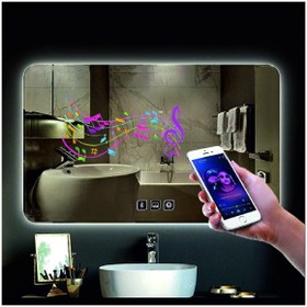 Resim DNR Mirror 80x120 Cm Bluetoothlu Buğu Yapmayan Dokunmatik Beyaz Ledli Dikdörtgen Banyo Aynası 