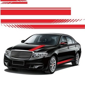 Resim Adet Evrensel Kırmızı Araba Yarışı Gövde Yan Şerit Etek Tavan Kaput Çıkartma Etiketi Tüm Arabalar İçin Pvc Çıkartma 