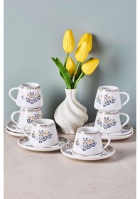 Resim Mavi Ege 6 Kişilik Porselen Kahve Fincanı Takımı Desenlı Desenli 