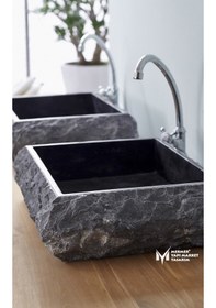 Resim Bazalt Siyah Dışı Patlatma Kare Derin Lavabo 