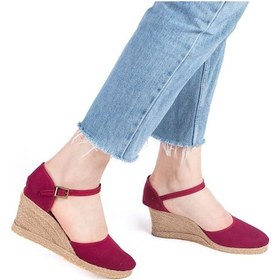 Resim Gerçek Elişi Bilekten Bantlı Topuğu Açık Keten Espadril Dolgu Topuk Handmade Bordo 
