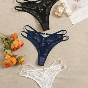 Resim 3'lü Paket Kadın Orta Bel Ultra İnce Dantel Nakışlı Cazibeli Bikini Pijama 