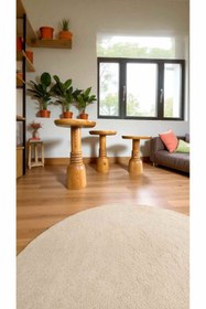 Resim Simillo Home&Living Şık Tik Ağacı Renk Ahşap Mantar Sehpa 3’lü Doğal Zigon Fiskos Takımı 