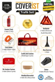 Resim COVERİST Trafik ve İlk Yardım Seti - Muayene Uyumlu 1 KG Araç Yangın Tüpü - 2 Adet Reflektör - Gold Pack 