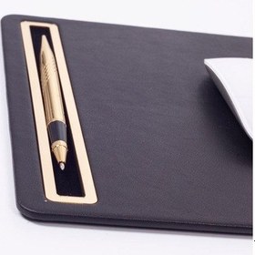 Resim Turgut Office Deri Mousepad Düz Siyah Gold Detaylı 