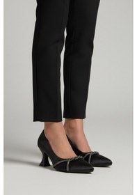 Resim Papuç Sepeti 802 Kadın 6 Cm Topuklu Taşlı Klasik Ayakkabı Siyah 