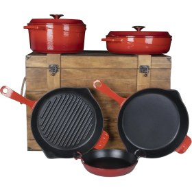 Resim Lava Döküm Çeyiz Seti Naturel Ahşap Sandık Hediyeli 