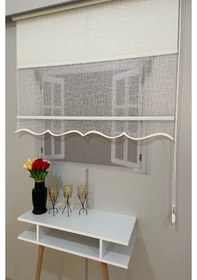 Resim İncilifehome İcl1084 Çift Mekanizmalı Geometrik Desenli Tül Ve Stor Perde Kırık Beyaz Kırık Beyaz 