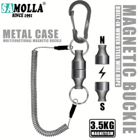 Resim Sarmal kordonlu manyetik net serbest bırakma tutucu, güçlü mıknatıs karabina toka düşme önleyici halat trol araçları, balıkçılık aksesuarları 