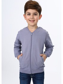Resim Toontoy Kids Toontoy Erkek Çocuk Kolej Yaka Fermuarlı Cepli Nakış Baskılı Örme Hırka - 2 İplik Koyu Gri 