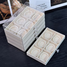 Resim 6 Bölme ile Bej Kadife Takı Düzenleyici Kutu - Çok Fonksiyonlu Saat, Bileklik ve Kolye Depolama ve Sergileme Kutusu, Ev veya Hediye için Zarif Tasarım, Takı Kutusu, Takı Düzenleyici Depolama, Dekoratif Takı Kutusu, Kadife Kaplamalı İç Mekan 