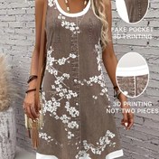 Resim Casual Moda Renk Bloğu Yama Full-Body Baskılı Çiçek Düğme Cebi Grafik Nefes Alabilen 3D Baskılı Yuvarlak Yaka Yele Elbise. Yeni Kadınlar için Casual Midi Etek. Casual Tatil Kadınlar için Kolsuz A-Line Orta Boy Elbise. 