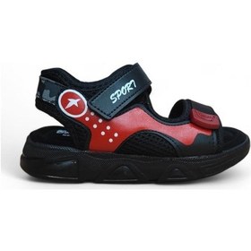 Resim Erkek Çocuk Cırtlı Hafif Rahat Taban Sandalet Siyah-kırmızı 001 