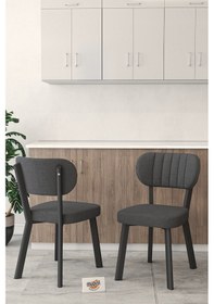 Resim Gnr 90cm Sabit Atlantik Mutfak Masası Takımı, Yemek Masası, 4 Modern Antrasit Sandalye Antrasit 