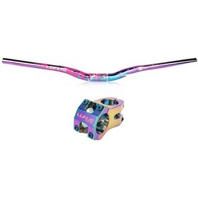 Resim Lunje Rainbow Pembe Alüminyum 780mm Bisiklet Gidon Boğaz Seti Çok Renkli 