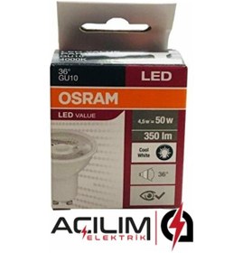 Resim 10 Adet Osram 4,5W 50W Gu10 Duy 4000K Gün Işığı Led Spot Ampul 