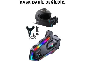 Resim Avantaj Paketi Motorsiklet Kask Interkom Kulaklık ve Kask Telefon Tutucu Aparatı Rgb Kask Kulaklığı 