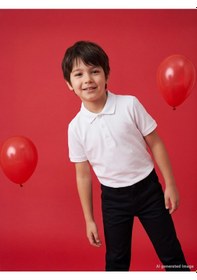 Resim Civil Boys Erkek Çocuk Palmiye Nakışlı Polo Yaka 6-9 Yaş Tişört - Beyaz 