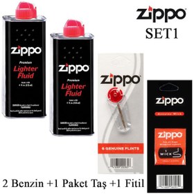 Resim Zippo 2 Benzin+1 Paket Taş+ 1 Fitil Seti 