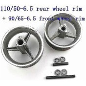 Resim 110/50-6.5 Arka Tekerlek 90/65-6.5 Ön Tekerlek Göbeği 6.5 İnç Alaşımlı Jantlar 47cc 49cc Mini Kir Bisikletlerine Uyar E Ön Ve Arka Jant 