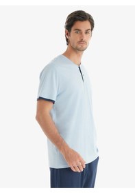 Resim Blackspade Erkek Premium Kısa Kol Kapri Mavi Pijama Takım C0t1n7o04 Mavi 