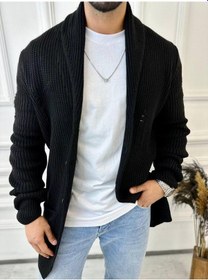 Resim Elku Moda Hırka Örgülü Şal Yaka Cepli Lazer Kesim Yırtık Detaylı Tüylenmez Örgü Triko Hırka Siyah 