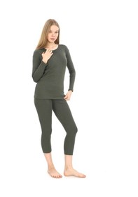 Resim Sauna Suit Haki Unisex Kışlık Termal Içlik, Sıcak Tutan Pamuklu Yakmayan, Termal Takım, Termal Fanila Iclik Haki 