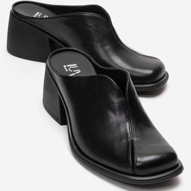 Resim Luvishoes Ardent Siyah Cilt Hakiki Deri Önü Kapalı Kadın Kalın Topuklu Terlik 