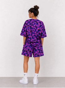 Resim GurkStore Kadın Oversize Kalıp Pubg Bape X Shark Nakışlı Cepli Şort Takım - Mor 