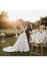 Resim Düğün-nişan- Misafir Hatıra Anı Kutusu-defteri Gold Yuvarlak 50 Cm Çapında Şeffaf Pleksi Şövale Ve Kalem Hediyeli 