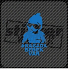 Resim Arabada Bebek Var Sticker Mavi 