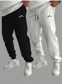 Resim Basics 2pcs Mountain Print Drawstring Waist Eşofman Altı Beyaz 