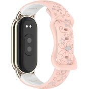 Resim Xiaomi Smart Band 9/8 İçin Kabartmalı Silikon Çift Renkli Kayış Yedek Bileklik - Pembe + Beyaz 