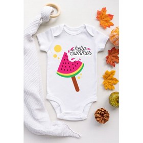 Resim Kız Bebek Beyaz Hello Summer Watermelon Desenli Kısa Kol Body 