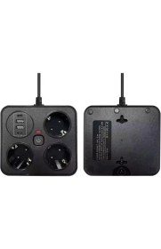Resim Akım Korumalı Anahtarlı Priz - 3x Priz - 2x USB - 2x Type-C - 2 mt Kablo Hızlı Şarj Özellikli Siyah 
