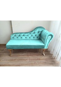 Resim Ters Kol Dekoratif Bihter Koltuk Josefin Puf 110 Cm Gold Ayak Turkuaz 