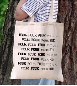 Resim Bk Gift Fcuk Tasarımlı Kanvas Bez Çanta, Baskılı Omuz Çantası, Alışveriş Çantası, Plaj Çantası, Arkadaşa Hediye-9 Çok Renkli 