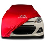 Resim ULTRASHOP Hyundai İ10 2 (2013 - 2016) Kırmızı Kumaş Araba Branda Logolu Kumaş Araba Brandası Penye Oto Branda 