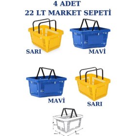 Resim 4 adet 22Litre Market ve Alışveriş Sepeti, Saplı Market Sepeti R 