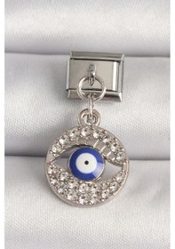 Resim Hkursat 316l Çelik Gümüş Renk Zirkon Taşlı Göz Model Nazar Boncuk Detay Nomination Charm Çok Renkli 