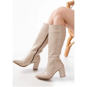 Resim Ysn-4422 Bej Kroko Topuklu Kadın Çizme Çok Renkli 