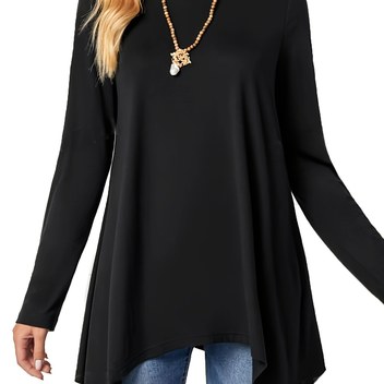 Büyük Beden - Kadınların Bohem Tarzı Büyük Beden Uzun Kollu Yuvarlak Yaka Tunik - Canlı Çiçek ve Geometrik Baskı, Esnek Kumaş, Rahat İlkbahar ve Sonbahar Üstü, Tüm Mevsim Üstü|Bohem Tarzı|Esnek Kumaş