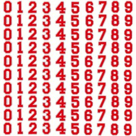 Resim 100 Adet Kırmızı Sayı Aplike Yamaları, 10 Set Kırmızı Beyaz 0~9 Sayı Yaması, Şapkalara, Gömleklere ve Kotlara Ütüyle Dikilebilir Veya DIY El İşi Dikişinde Kullanılabilir 