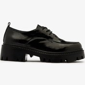 Resim SAYL Siyah Rugan Hakiki Deri Kalın Tabanlı Bağcıklı Kadın Oxford Ayakkabı 