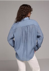Resim Colin's Oversize Fit Shirt Neck Düz Kadın Mavi Uzun Kol Gömlek 
