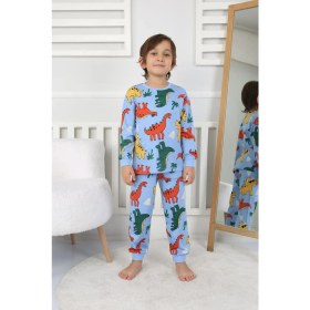 Resim Zuzunga Dinozor Desenli Erkek Çocuk Pijama Takımı Mavi 