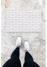 Resim Dijital Baskı Beyaz Taş Duvar Desen Kapı Önü Paspası K-1061 