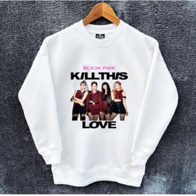 Resim Wolters Outdoors Çocuk Blackpink Love Oversize Baskılı Pamuklu Uzun Kollu Bisiklet Yaka Sweatshirt 