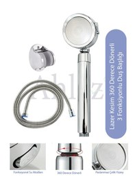 Resim 360 Derece Dönerli Tazyikli 3 Fonksiyonlu Mafsallı Duş Başlığı Seti Örgülü Hortumlu Duş Seti Krom 