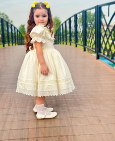 Resim H L Y Karol Tasarım Sarı Kurdaleli Vintage Kız Bebek Elbise,doğum Günü Elbise,fotoğraf Çekim Elbise,0-12 Yaş Uygun KREM 